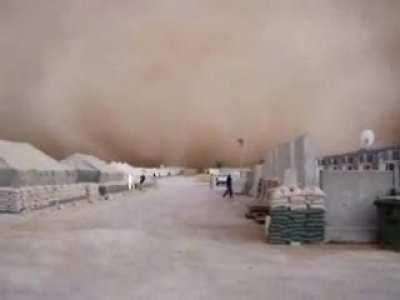 Sandstorm hitting a base in Iraq.