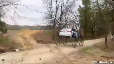 Man rides a 10 ft Tesla