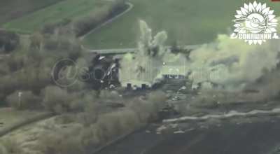 A Ukrainian Armed Forces aircraft carried out an airstrike using 4 guided American GBU-39 bombs on a hangar with Russian soldiers and military equipment. May 2025, location not disclosed.