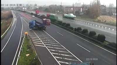 Reckless driver missed exit causes two semi trucks to crash