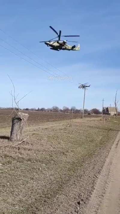 RU POV: Russian Ka-52, Mi-24 and Mi-8 helicopters somewhere in Ukraine