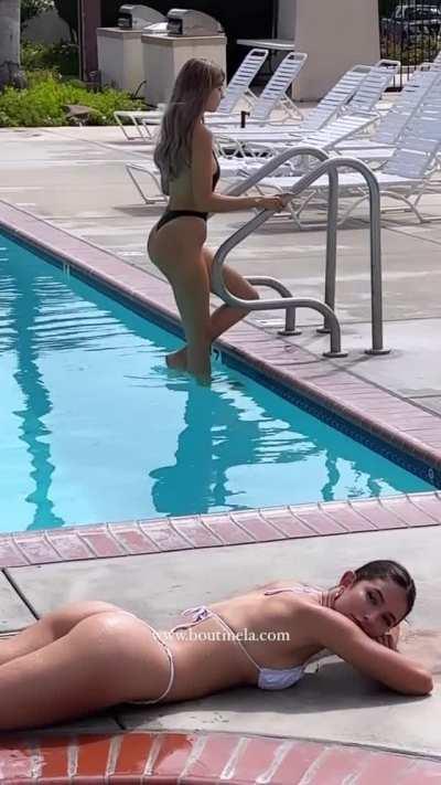 White bikini poolside