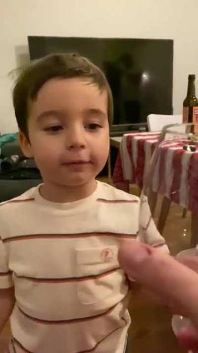 Stupidly strong kid celebrating new year.