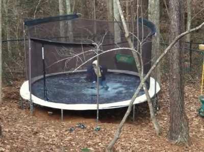 To jump on an icy trampoline