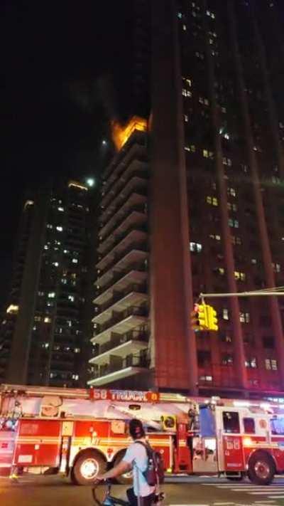 Fire In The Heights just about 20 minutes ago at one of The Bride Apartments on 179th st St. Nicholas Ave. due to fireworks being set off on the street corner.