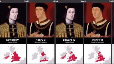 A timeline of every English and British Monarch from Alfred the Great in 971 to Queen Elizabeth II in 2022. The maps show the territory controlled by the ruler at the end of their reign.