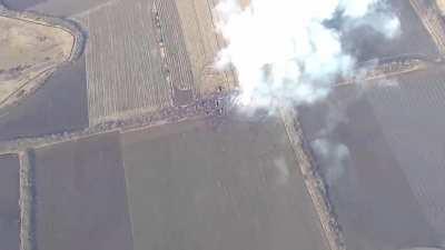 RU pov: UA S-300 battery site was hit by a Iskander missile carrying a cluster munition warhead, resulting in the destruction of at least two S-300 launchers and a large explosion. Location is northwest of the village of Lesnaya Stenka, Kharkiv region. Fo