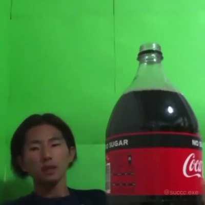 Hmmmm, maybe he hasn't read the instructions for using cocacola