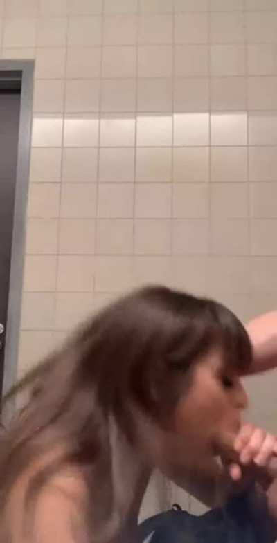 Finishing blowjob on toilet