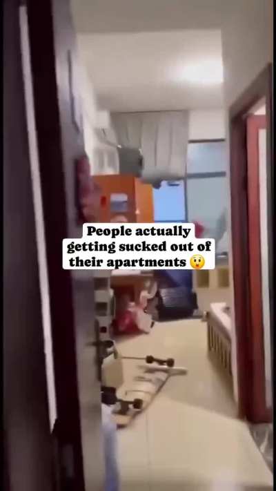 Extremely heavy winds suck apartment units completely empty.