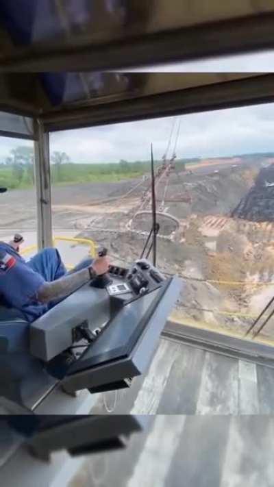 The view from the cab of this Caterpillar 8200 dragline crane.