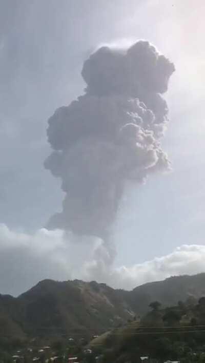 Ash cloud from the La Soufriere volcano in St. Vincent today