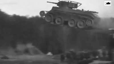 Captain Kulchytsky incredible jump in the tank BT-7, 1936. The tank flew 42 meters and wieghed 14 tons.