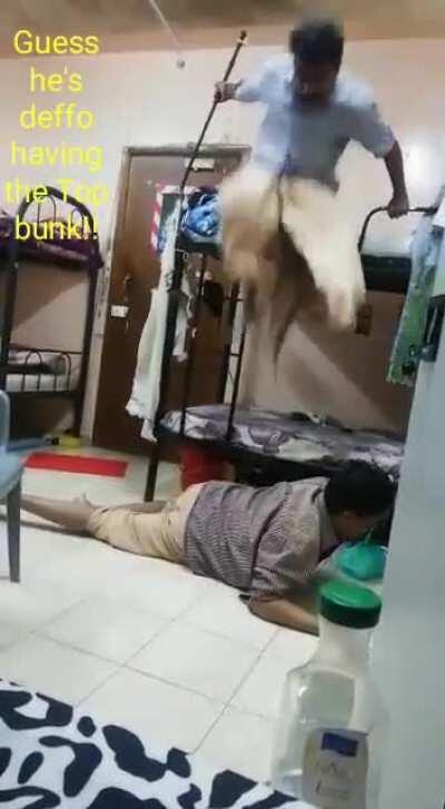 Trying to take the top bunk from this guy