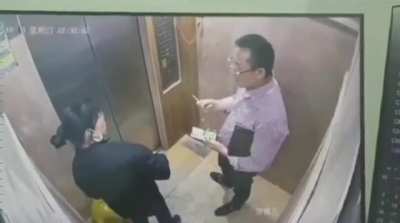 Woman doesn't that kindly to man smoking in an elevator. Gets in fight and ......
