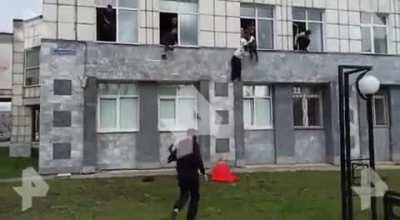 Students jump out of windows to escape a school shooting in Perm, Russia (today) several killed by gunman.