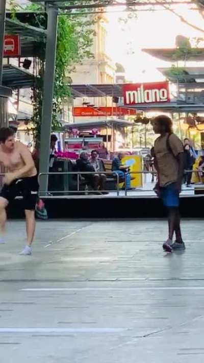 Saw a fight on the Queen St Mall today. Some good footwork but they won’t make the UFC