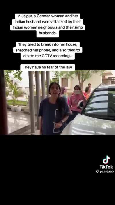 In Jaipur, a German woman and her Indian husband were attacked by their Indian women neighbours and their simp husbands.