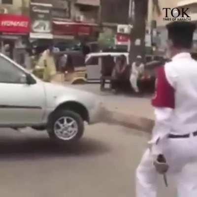 A Woman driving on wrong side reportedly misbehaved with traffic police even on wrong doing. Police confiscated her car through lifter. She was busy calling her husband who has a higher authority ultimately giving her the right to break any rules