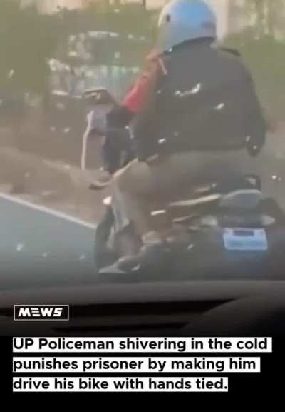 Shivering Cold Justice: Indian (UP state) Police Tied-Up Prisoner Ride Bike as Punishment in Shivering Cold!