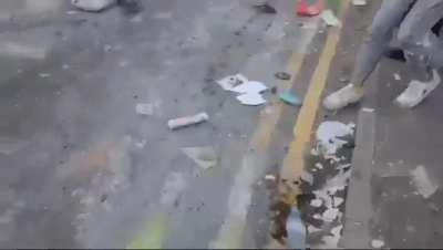 Far-right protester gets hit by his own side. Twice.