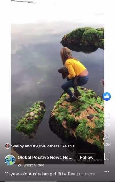11yo Australian girl rescues a trapped shark and releases it in deeper water