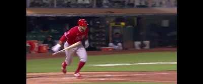 Fletcher tomahawks at a pitch above his own head, hits a double