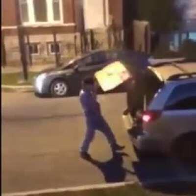 Crazy black teen attacks old white man and gets KTFO with an african drum! 🥁