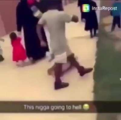 Kid walking around tripping and kicking little girls