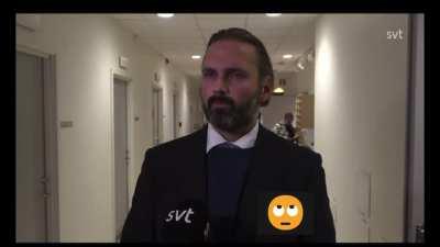 Swedish politician gets stuck in a 26 second blank stare when asked on national television why he gave himself a 27% salary increase