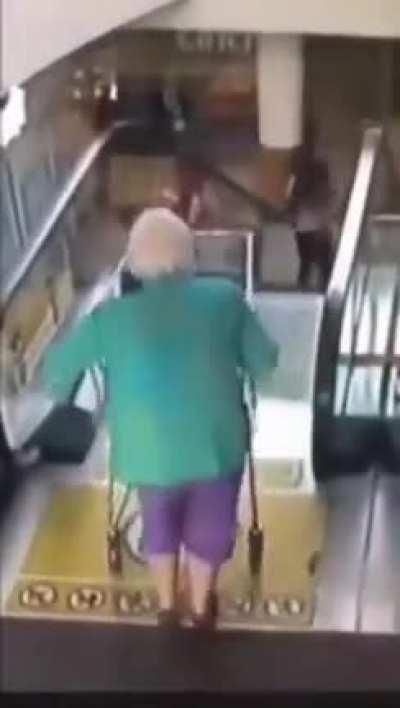 Old lady learns how gravity works