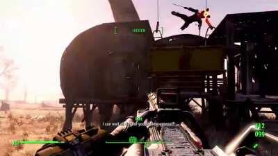 I don't know if this Assaultron was depressed or just really enthusiastic.