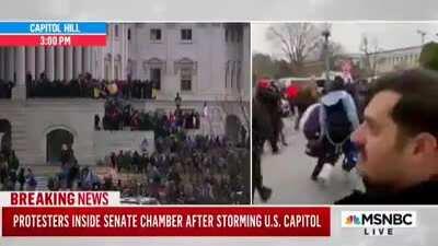 Bloody woman just got stretchered out and given CPR outside the Capitol
