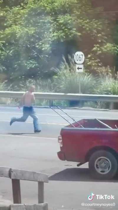 Chugging a drink before taking off