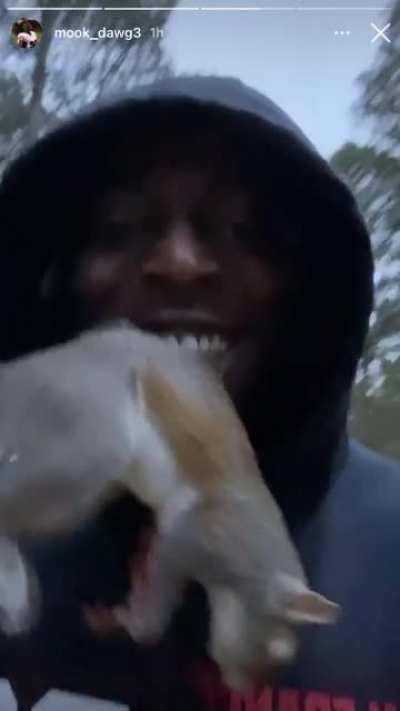 Javon Kinlaw’s IG story with a dead squirrel in his mouth.