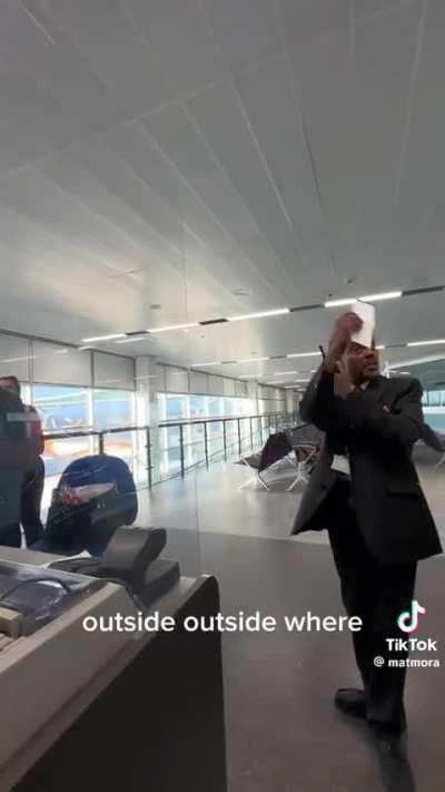 Going through an Emergency Exit at the Airport.