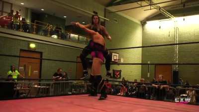 Charlie Morgan gets crotched on the top turnbuckle by Nina Samuels