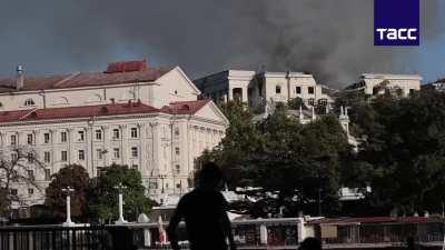 RU pov TASS video showing the results of a Ukrainian strike on a Russian military stronghold in Crimea.