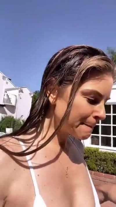 Maria Menounos hard nipples in little string bikini