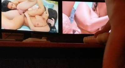 Moaning gooner pleasing his pussyless cock, what a good way to spend a summer vacation while alphas fuck on the pool