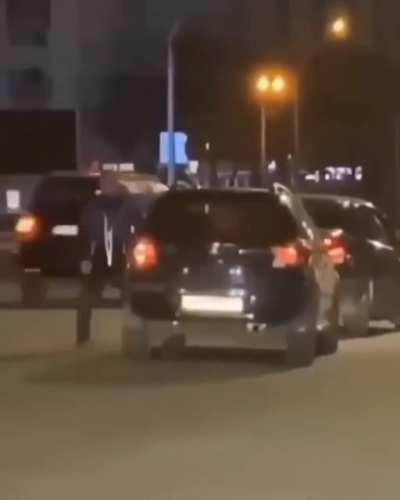 Trying to square off against a moving car