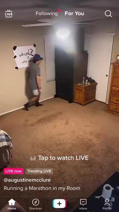 TikTok user casually running 26.2 miles in his bedroom, listening to Power