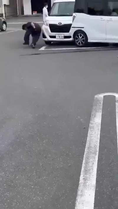 Elderly Driver In Japan Panics After Crashing His Car Into Tire Shop