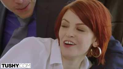 Redhead secretary spanked in the office