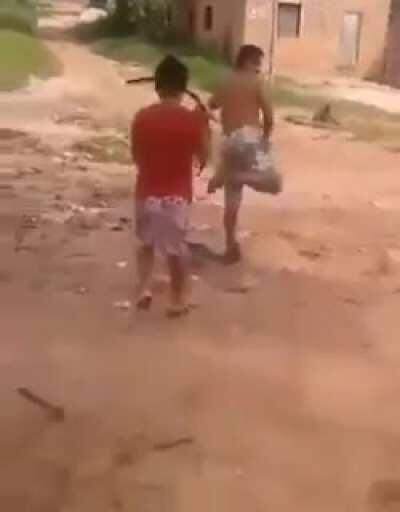 He spent the night drinking and is now drunk and his wife went crazy hitting him with a plastic tube