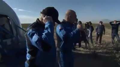 Bezos interrupts Shatner as he's trying to speak about going into space