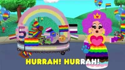 Blue Clues features a drag queen singing in front of a pride parade