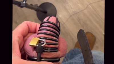 Establishing dominance here- his cock is caged, and mine is breeding his wife!!