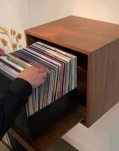My friend invented this vinyl record storage to make it easier to browse his collection.