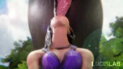 Tifa working on draining the first of many horse cocks(Lucislab)